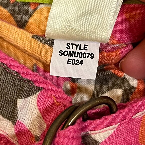 Sigrid Olsen Cropped Belted Wide Leg Linen Pants Pink Orange Floral Size 8 - Picture 7 of 10